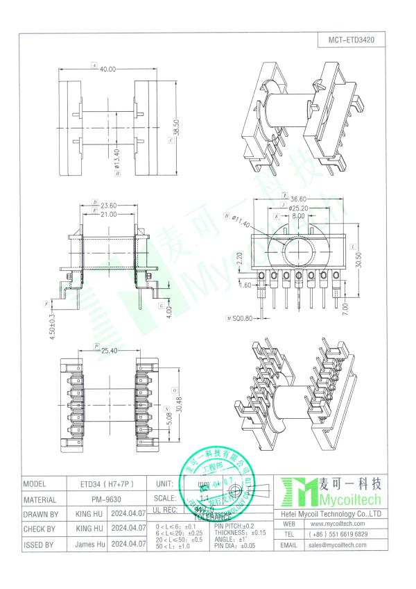 ETD34 horizontal coil bobbin