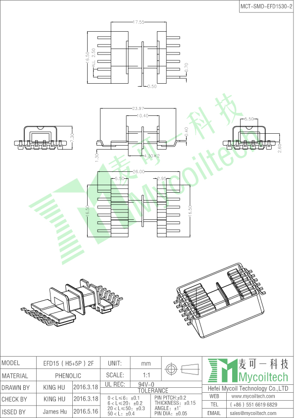 Double slots EFD15 coil bobbin